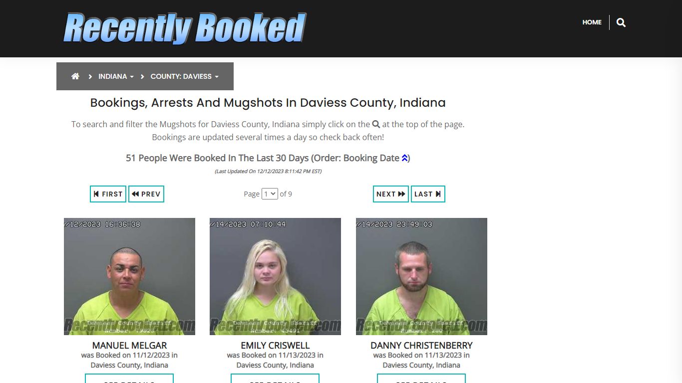 Recent bookings, Arrests, Mugshots in Daviess County, Indiana